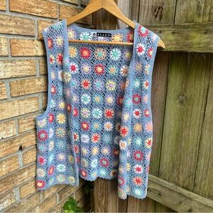 Vintage Colorful Crochet Cardigan Vest
